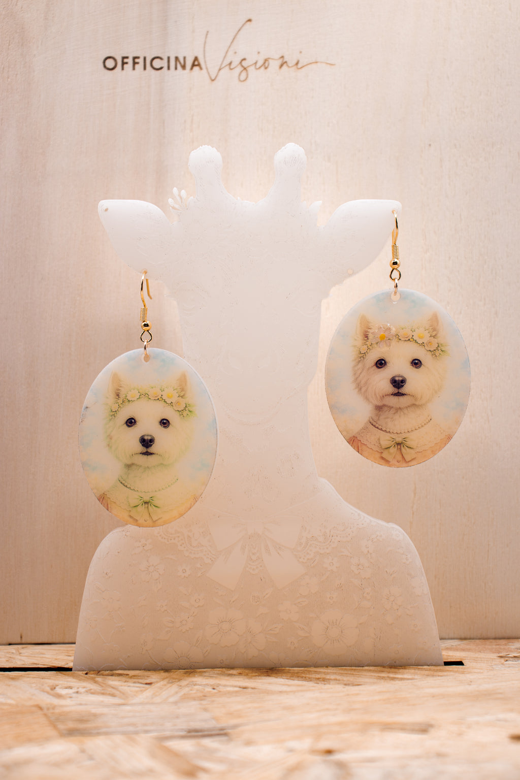 WHITE TERRIER FLOWER - Orecchini White Terrier in Plexiglass e Acciaio oro