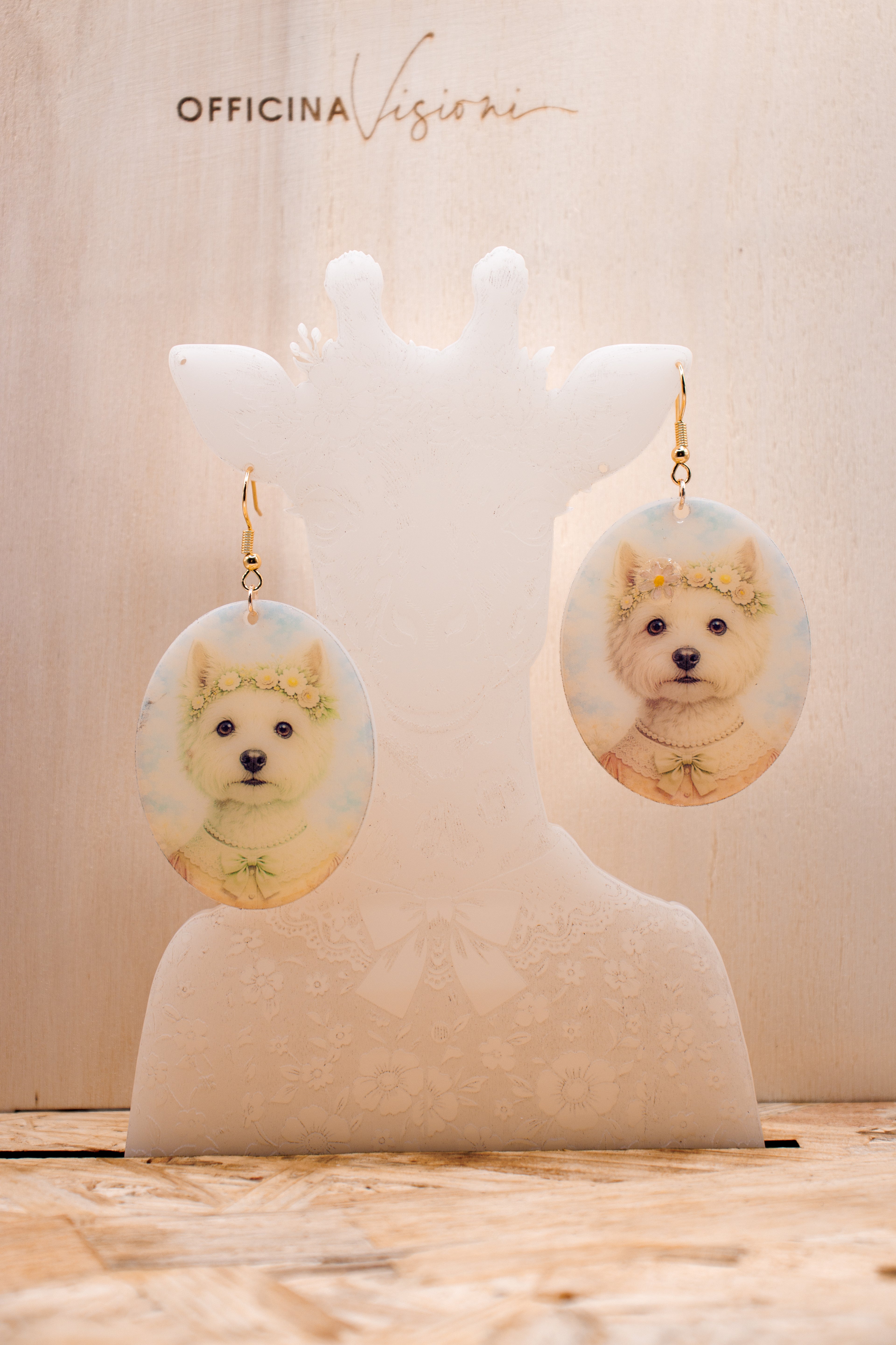 WHITE TERRIER FLOWER - Orecchini White Terrier in Plexiglass e Acciaio oro