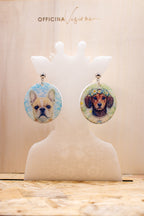 DOGS FLOWER - Orecchini Bouledogue Francese e Bassotto in Plexiglass e Acciaio argento