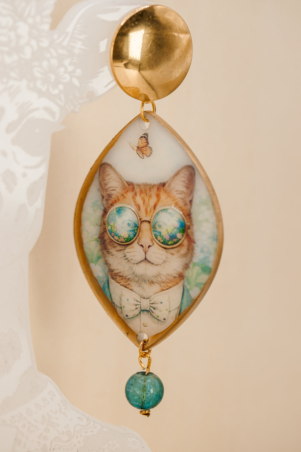 CATS FLOWER - Orecchini gatti in plexiglass e acciaio color oro