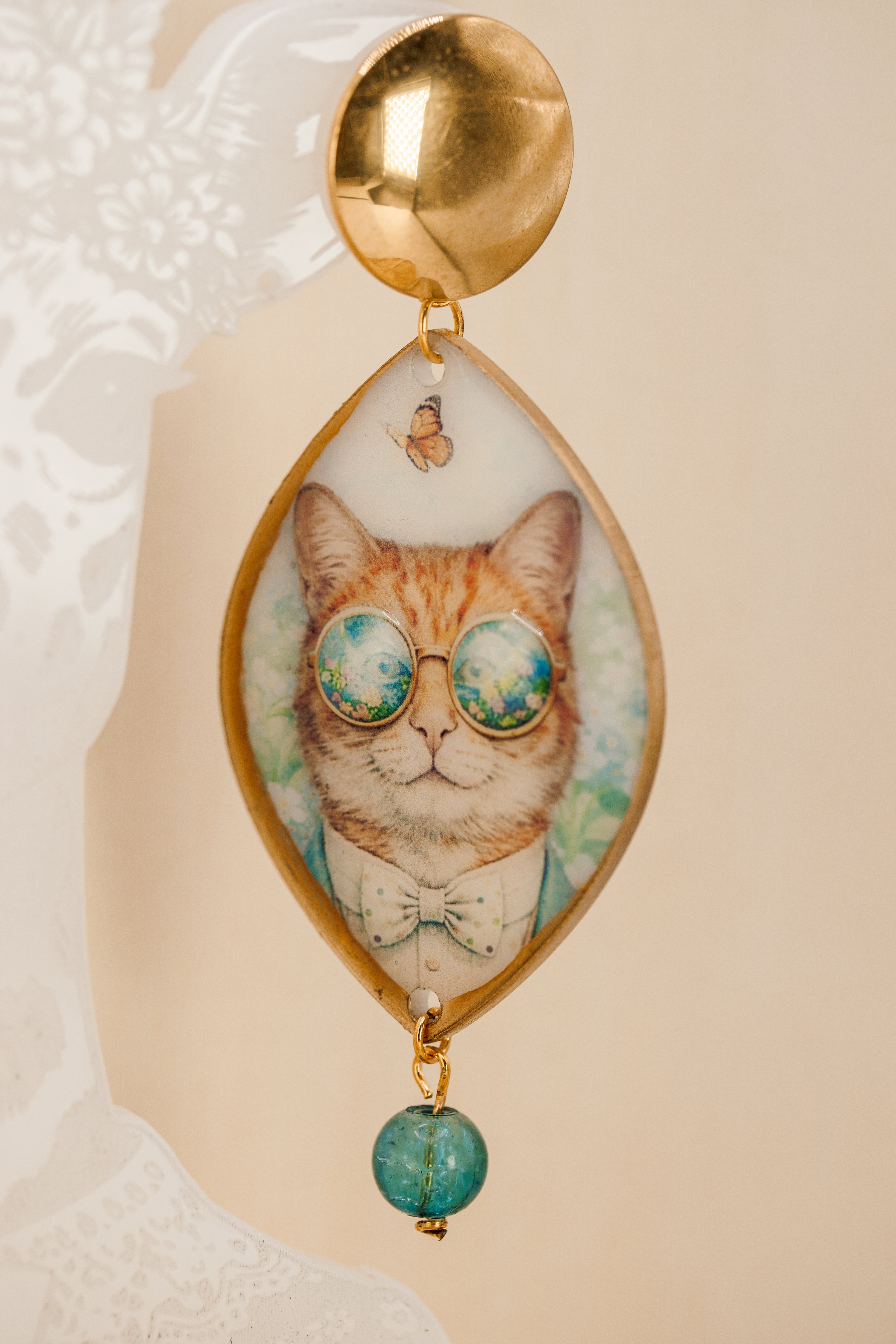 CATS FLOWER - Orecchini gatti in plexiglass e acciaio color oro