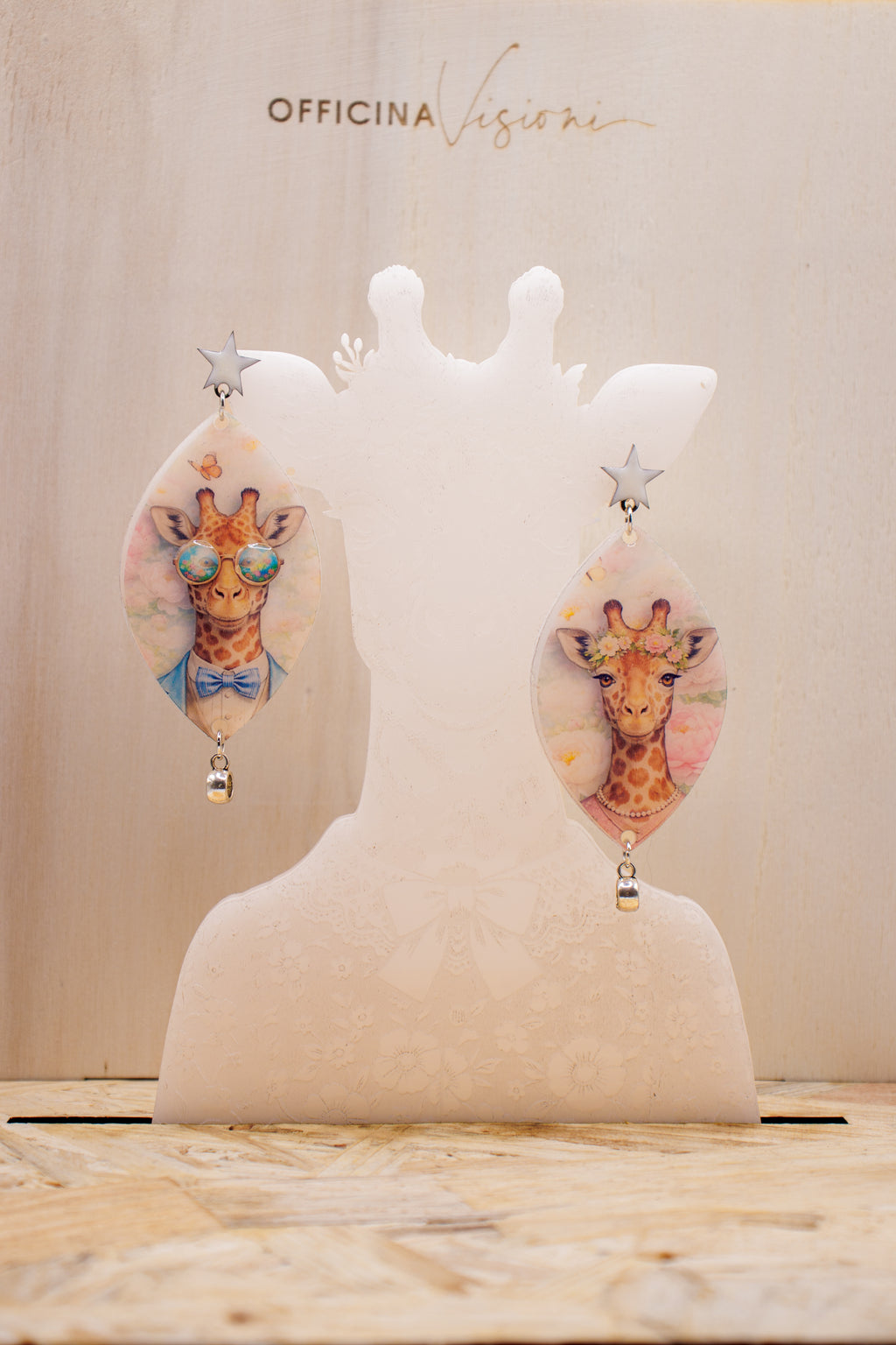 GIRAFFE STAR - Orecchini Giraffa in Plexiglass e Acciaio