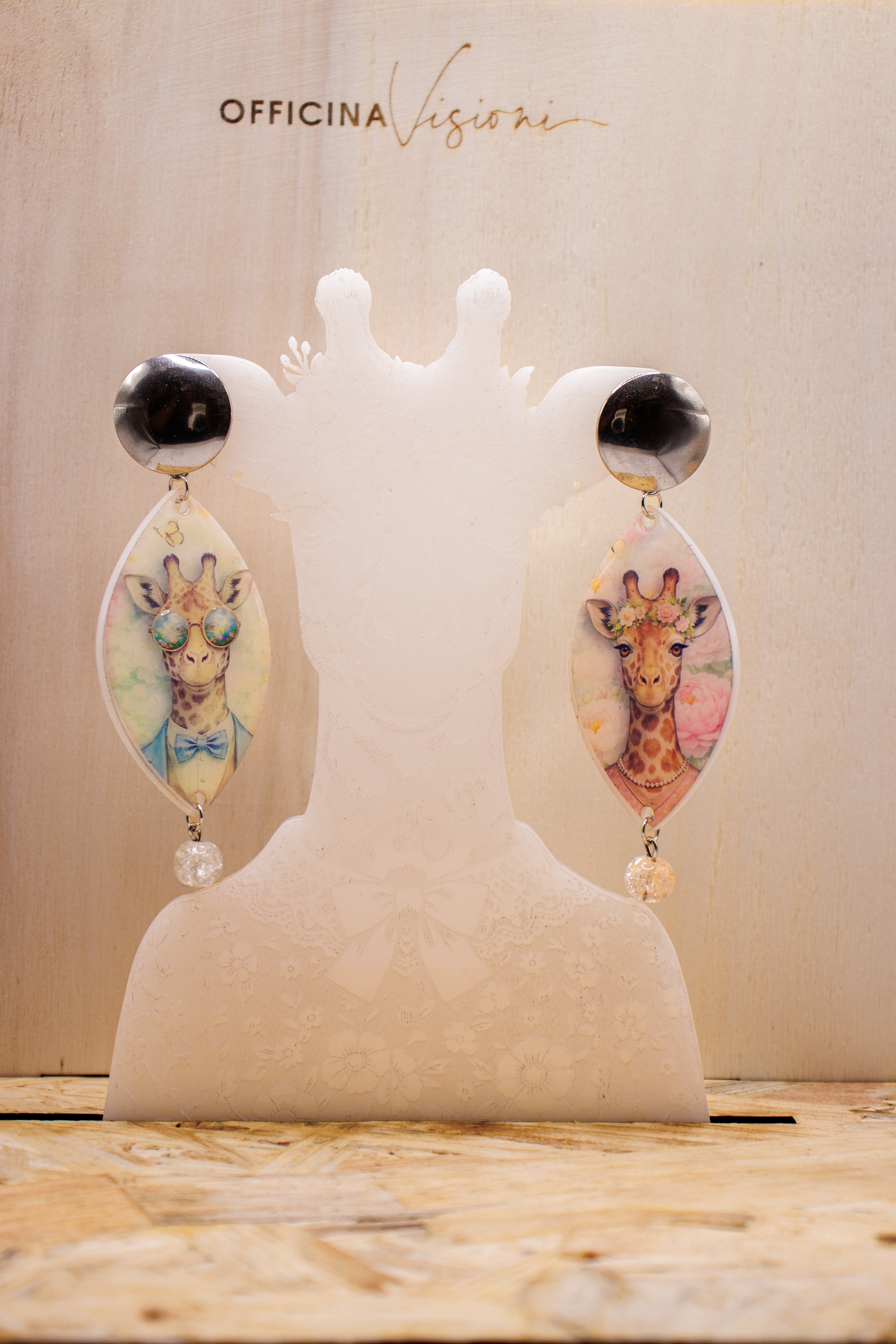 GIRAFFE SILVER - Orecchini Giraffa in Plexiglass e Acciaio