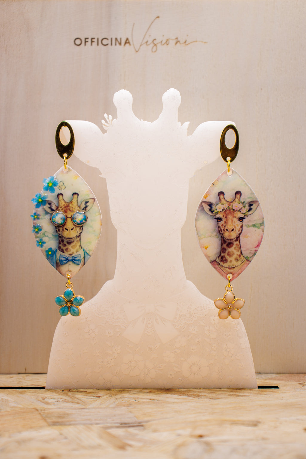 GIRAFFE FLOWER - Orecchini Giraffa in Plexiglass e Acciaio