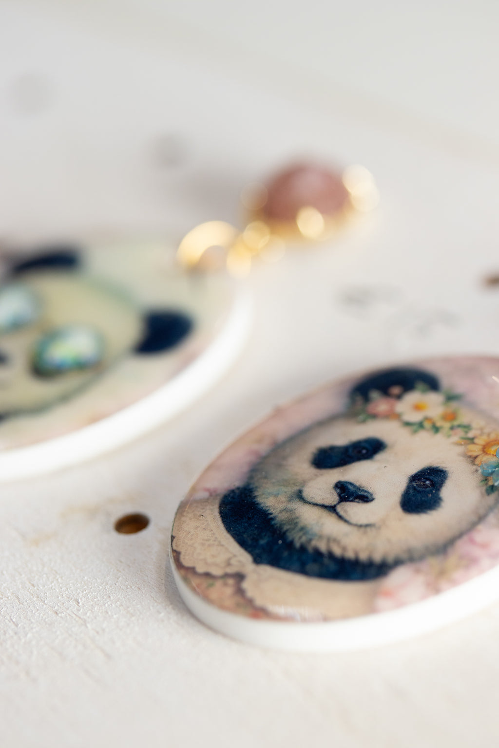 PANDA FLOWER - Orecchini Panda in Plexiglass e Acciaio oro