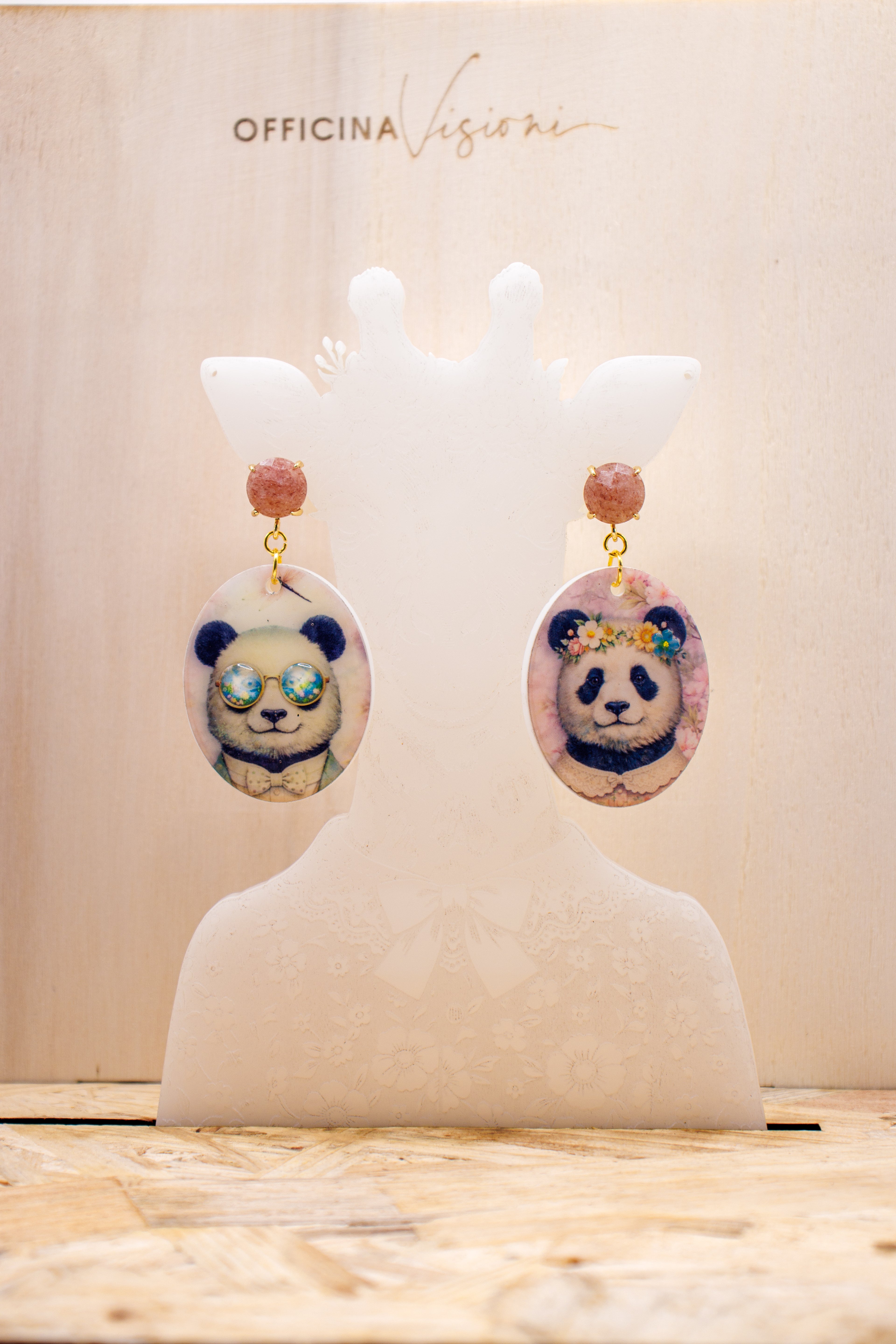PANDA FLOWER - Orecchini Panda in Plexiglass e Acciaio oro