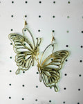 Orecchini farfalla in plexiglass oro specchiato con retro grigio e gancio in argento 925 placcato oro