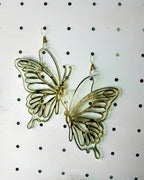 Orecchini farfalla in plexiglass oro specchiato con retro grigio e gancio in argento 925 placcato oro