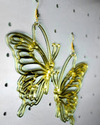 Orecchini farfalla in plexiglass oro specchiato con retro grigio e gancio in argento 925 placcato oro