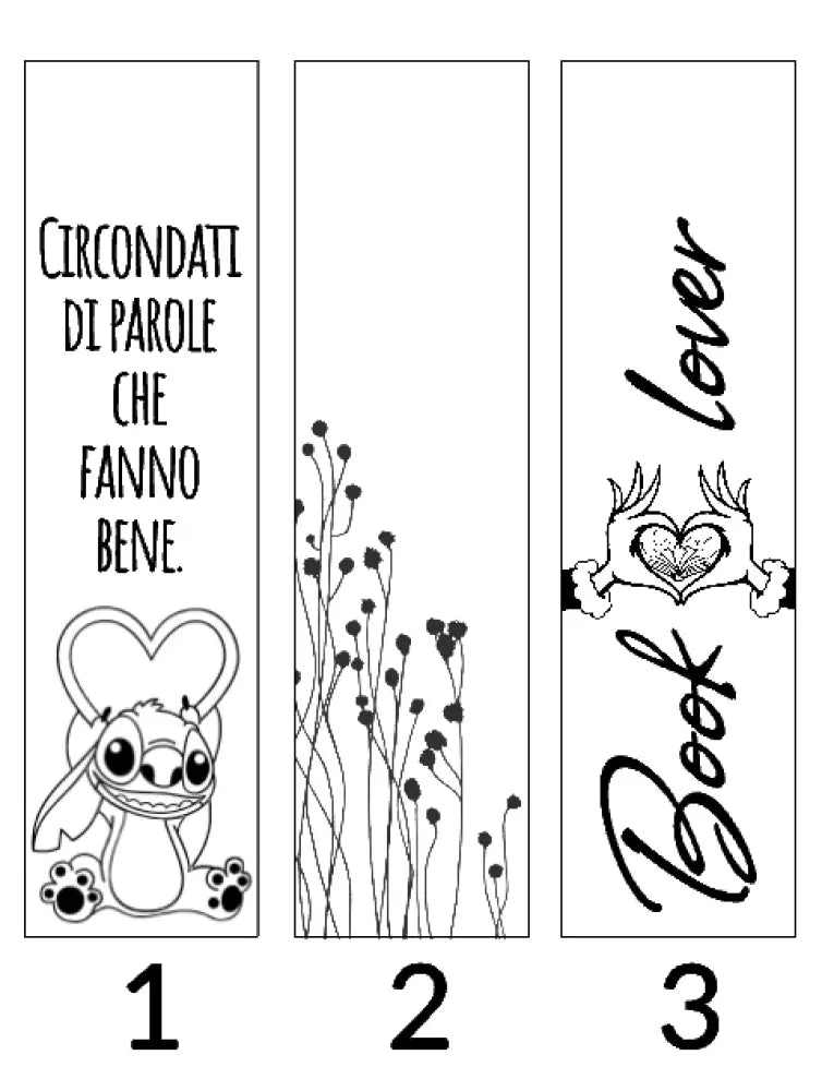 Nove varianti di segnalibri incisi su legno con frasi, illustrazioni decorative e scritte personalizzate