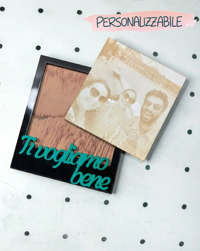 Cornice foto personalizzata incisa su legno stile Polaroid