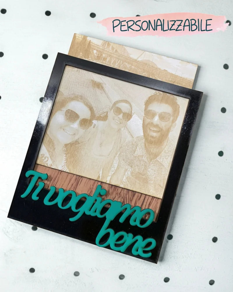 Cornice foto personalizzata incisa su legno stile Polaroid