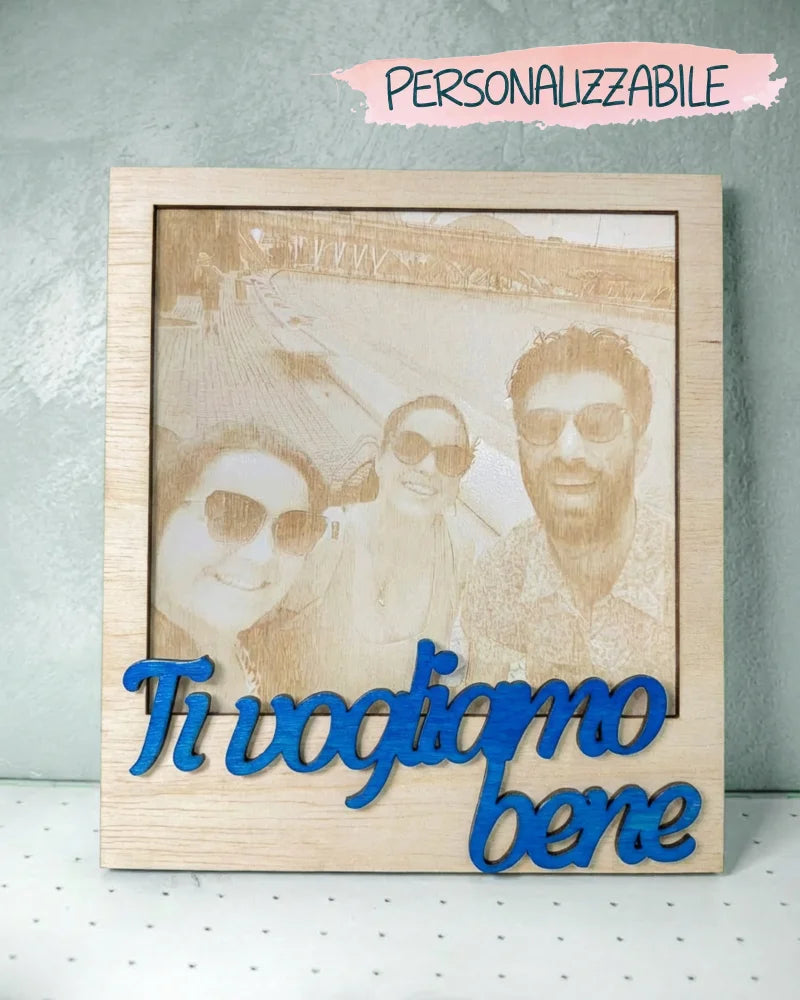 Cornice foto personalizzata incisa su legno stile Polaroid