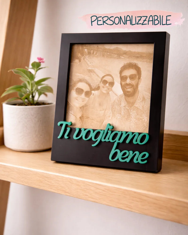 Cornice foto personalizzata incisa su legno stile Polaroid