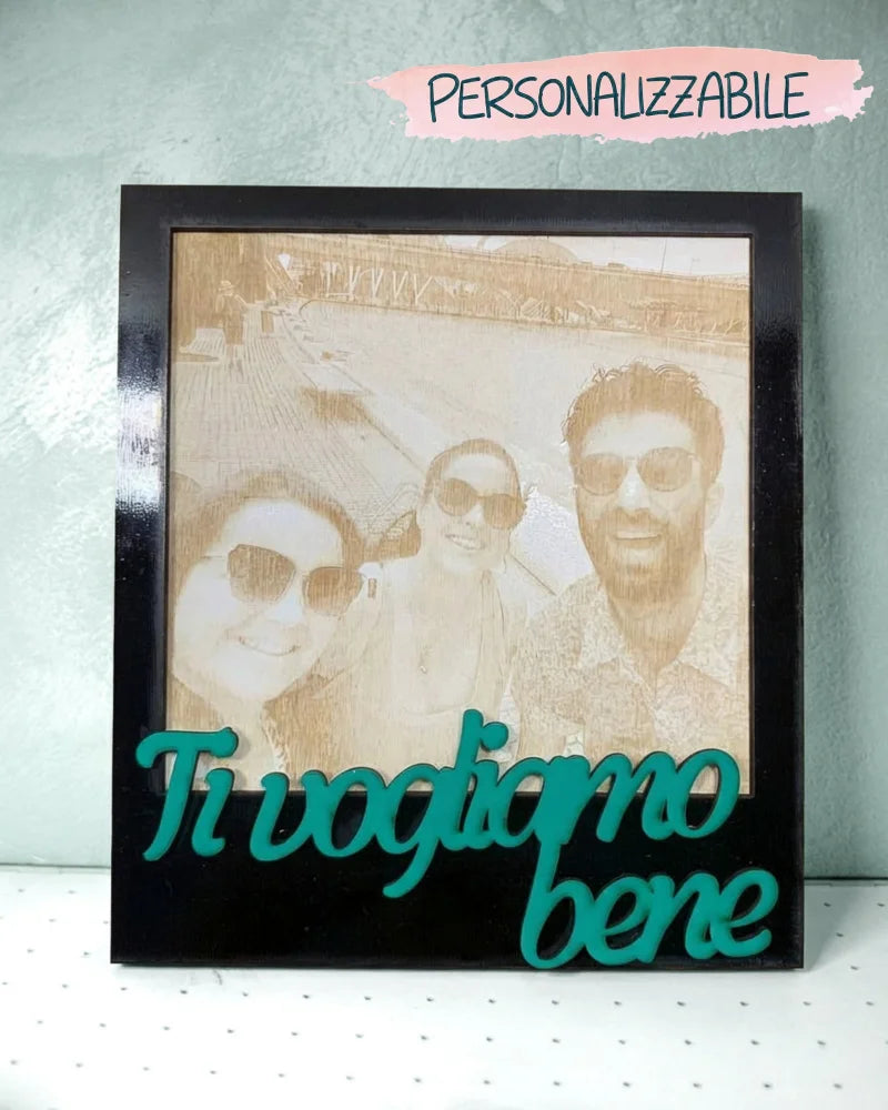 Cornice foto personalizzata incisa su legno stile Polaroid