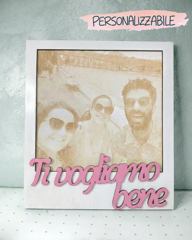 Cornice foto personalizzata incisa su legno stile Polaroid